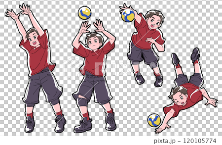 Illustration set of boys playing volleyball Illustration set of boys playing volleyball 120105774