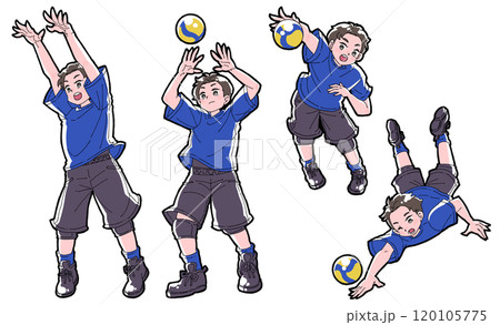 バレーボールをする男の子のイラストセット バレーボールをする男の子のイラストセット 120105775