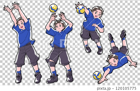 バレーボールをする男の子のイラストセット バレーボールをする男の子のイラストセット 120105775