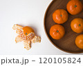 Tangerines on a plate on white background 120105824