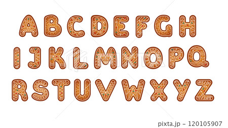 ABC festive gingerbread font flat color vector objects set 120105907