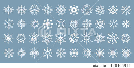 Snowflakes winter festive atmosphere white linear icons 120105916
