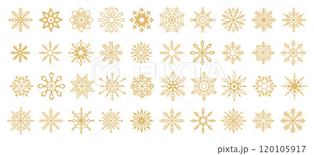 Golden snowflakes winter pattern linear icons collection 120105917