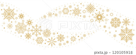 Golden snowflakes wavy frame flat vector composition 120105918