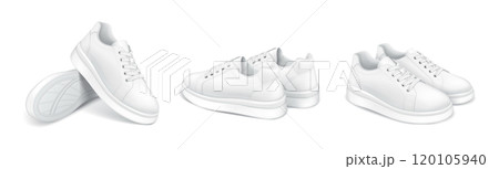 Trendy running sneakers realistic vector illustrations 120105940
