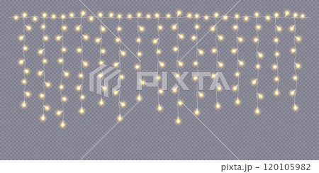 Fairy lights curtain with golden lamps realistic vector icon 120105982