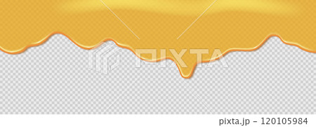 Flowing liquid yellow machine or sunflower oil, maple syrup. Liquid wave on transparent background 120105984