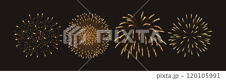 Fantastic golden fireworks explosion realistic color icons Fantastic golden fireworks explosion realistic color icons 120105991
