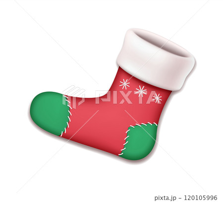 Christmas stocking with snowflake and fur realistic illustration 120105996