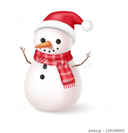 Snowman in Santa hat and scarf realistic vector illustration 120106002