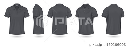 Black polo t-shirts mockup realistic illustrations set 120106008