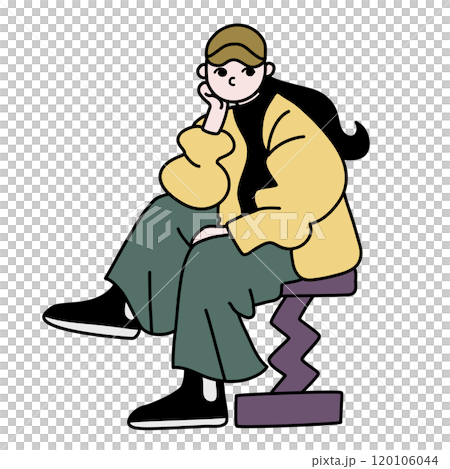 考え事をする女性のベクター線画 考え事をする女性のベクター線画 120106044