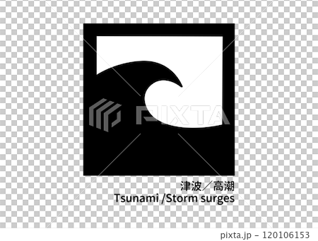 海嘯和風暴潮防災標誌單色象形文字警告標誌圖 120106153
