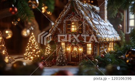 Traditional alsace gingerbread house with festive decor for christmas 120106396