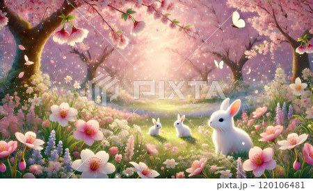 桜とうさぎのイラスト素材 [120106481] - PIXTA