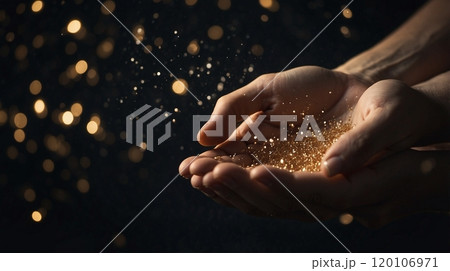 輝きの粒と手のひら 120106971