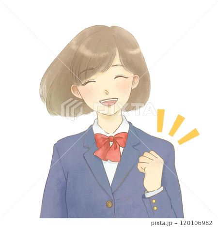 制服を着てガッツポーズをする笑顔の女の子のイラスト ブレザー 制服を着てガッツポーズをする笑顔の女の子のイラスト ブレザー 120106982