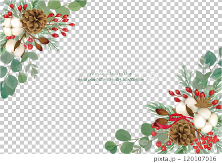 Christmas vector illustration frame with pine cones and cotton flowers Christmas vector illustration frame with pine cones and cotton flowers 120107016