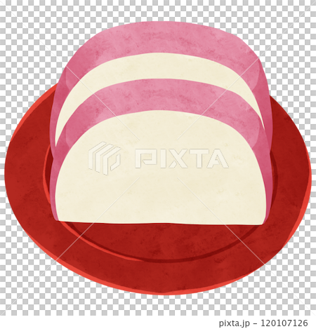 紅色小盤子和紅白魚糕水彩風格手繪插畫 120107126