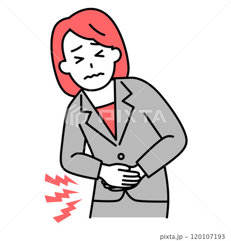 腹痛がつらいスーツの女性 120107193
