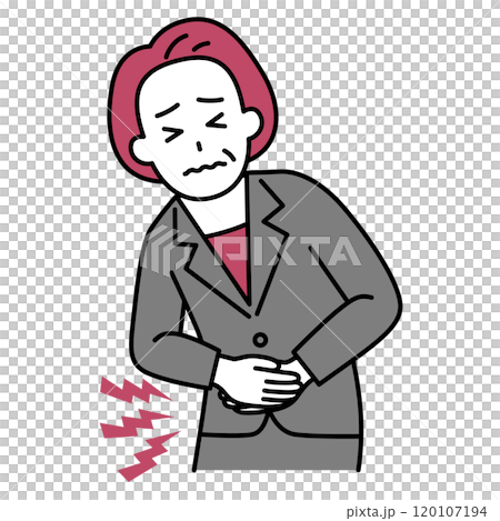 一位穿著西裝、肚子痛的中年婦女 120107194