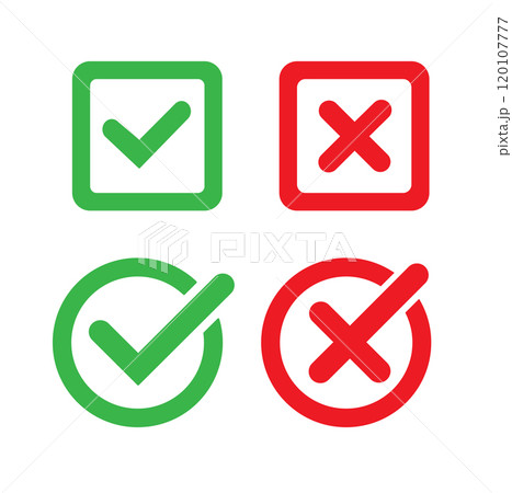 Check mark, Tick and X mark icon. Checkmark and x mark icon for apps and websites. Vector 120107777