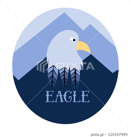 Vector illustration with eagle profile against mountains background 120107995