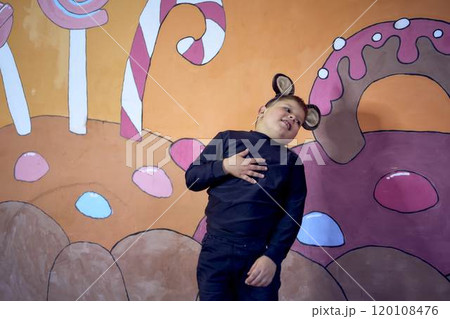 little boy acting as a bear at an acting class, extracurricular activities little boy acting as a bear at an acting class, extracurricular activities 120108476