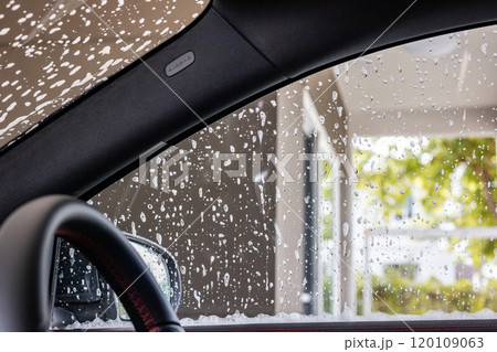 car cleaning and washing with foam soap 120109063