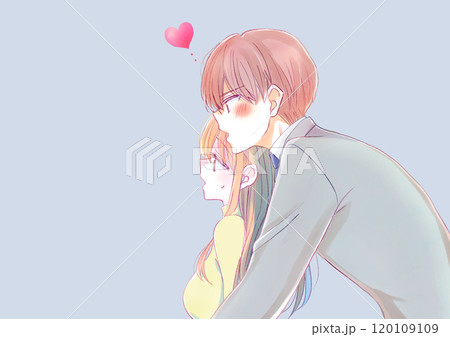 バックハグするスーツの男性と困惑する私服の女性 バックハグするスーツの男性と困惑する私服の女性 120109109