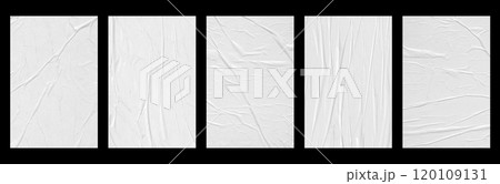white crumpled and creased glued paper poster set isolated on black background 120109131