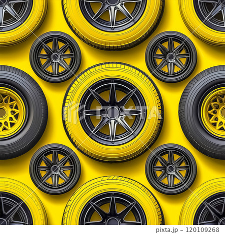 繰り返しシームレスなタイヤのイラスト素材 黄色 繰り返しシームレスなタイヤのイラスト素材 黄色 120109268