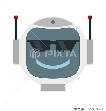 Robot face in black cool glasses. Vector illustration. Robot face in black cool glasses. Vector illustration. 120109384