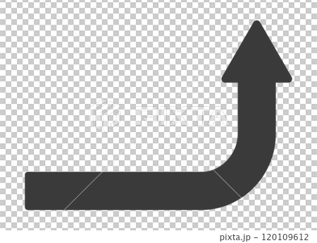 A long arrow icon that bends from side to top at a right angle - A simple image material for a sudden rise or trend 120109612
