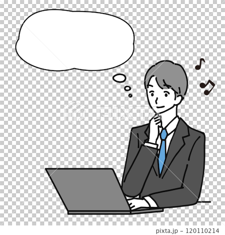 一位年輕商人在電腦前感覺良好的插圖 120110214