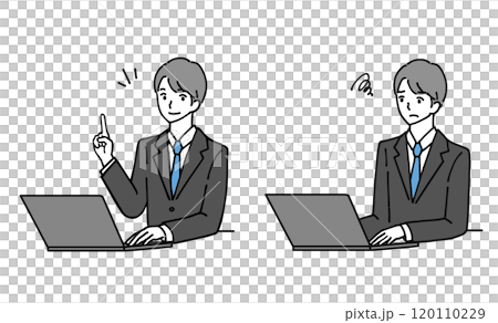 Before and after illustration of a businessman using a computer Before and after illustration of a businessman using a computer 120110229