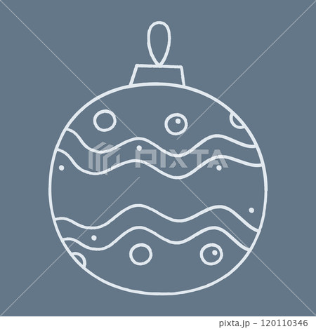 Christmas ball with a pattern of wavy lines and circles. Doodle color clipart illustration. 120110346