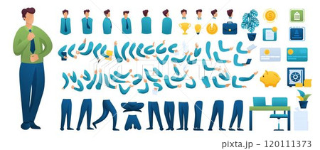 Constructor for creating a Businessman N8. Create your own Businessman character with a Set of hands and feet. Flat 2D characters 120111373