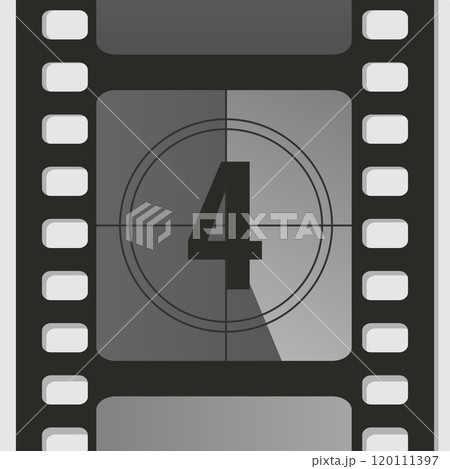 Countdown film strip frame with number four. Retro cinema movie timer counter. Vector illustration Countdown film strip frame with number four. Retro cinema movie timer counter. Vector illustration 120111397