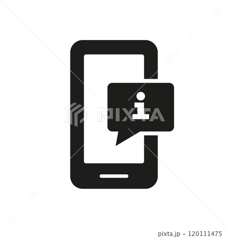 Mobile Info and Support Silhouette Icon for Customer Assistance and Help. Information Message for Online Support and Communication Glyph Symbol. Isolated Vector Illustration Mobile Info and Support Silhouette Icon for Customer Assistance and Help. Information Message for Online Support and Communication Glyph Symbol. Isolated Vector Illustration 120111475