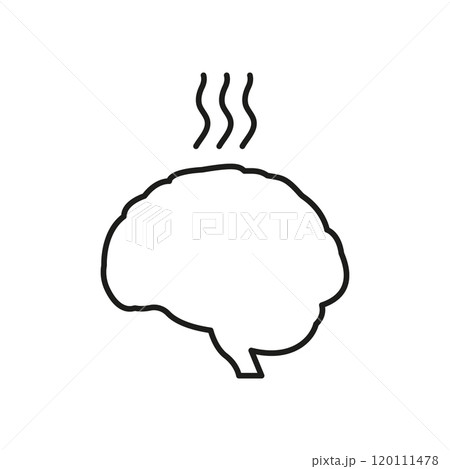 Brain with Steam Line Icon. Mental Stress Concept Outline Symbol. Overheating Brain and Cognitive Pressure Sign. Editable Stroke. Isolated Vector Illustration Brain with Steam Line Icon. Mental Stress Concept Outline Symbol. Overheating Brain and Cognitive Pressure Sign. Editable Stroke. Isolated Vector Illustration 120111478