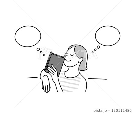 本を読みながら想像をめぐらす女性 120111486