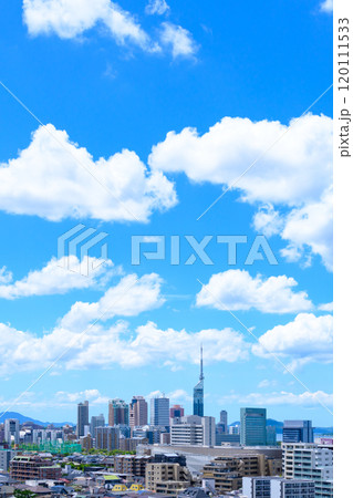 唐人町・大濠公園方面から望む早良区百道浜、地行浜、福岡タワー一帯 2024夏朝 縦トリミング 唐人町・大濠公園方面から望む早良区百道浜、地行浜、福岡タワー一帯 2024夏朝 縦トリミング 120111533