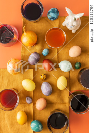 The process of dyeing Easter eggs 120111794
