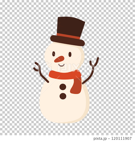 Cute smiling snowman wearing a hat 120111907