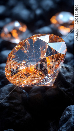 Close-Up of Diamond, Crystal, and Rhinestone on Black Background 120111960