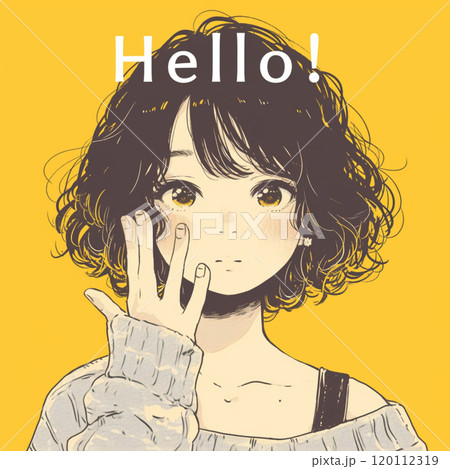 【文字・言葉】女性と”Hello!”の文字 120112319