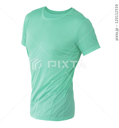 Yellow t-shirt template on invisible mannequin 120112559