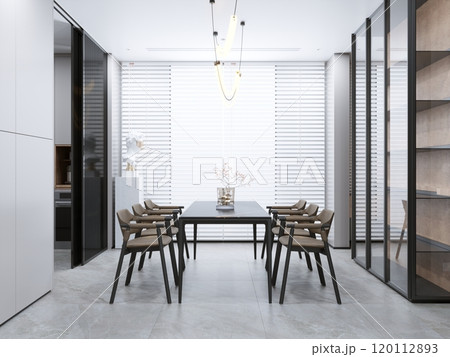 Modern minimalist dining room with elegant interior design for home inspiration Modern minimalist dining room with elegant interior design for home inspiration 120112893