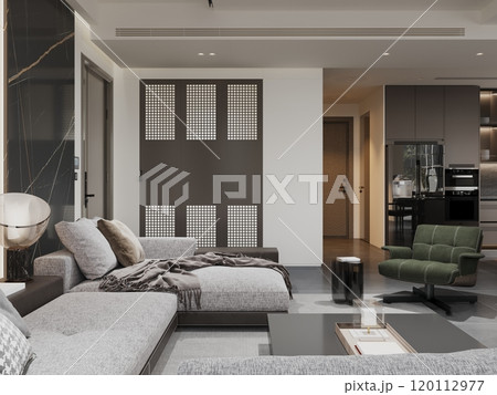 Modern luxury living room with elegant design and contemporary furniture 120112977